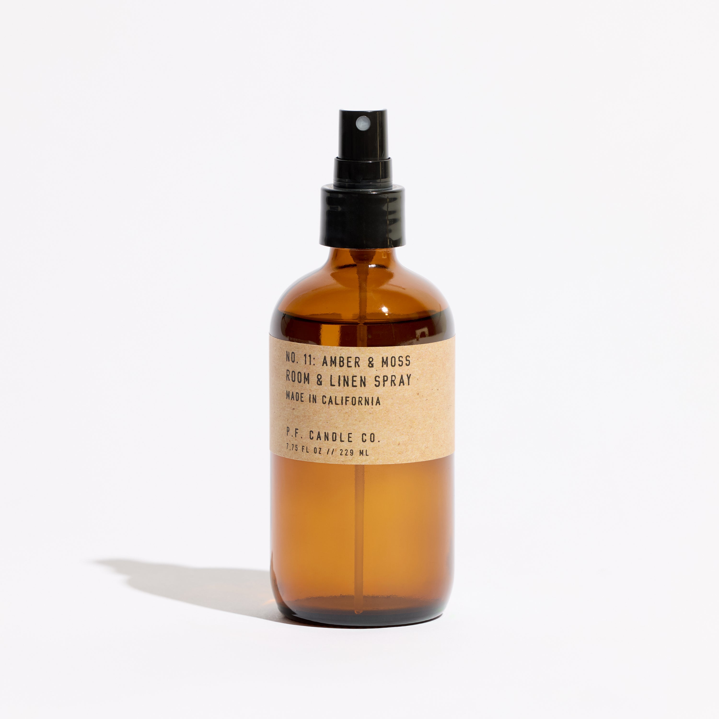 pf candle co no. 11 amber & moss linen room spray front profile ecomm product shot