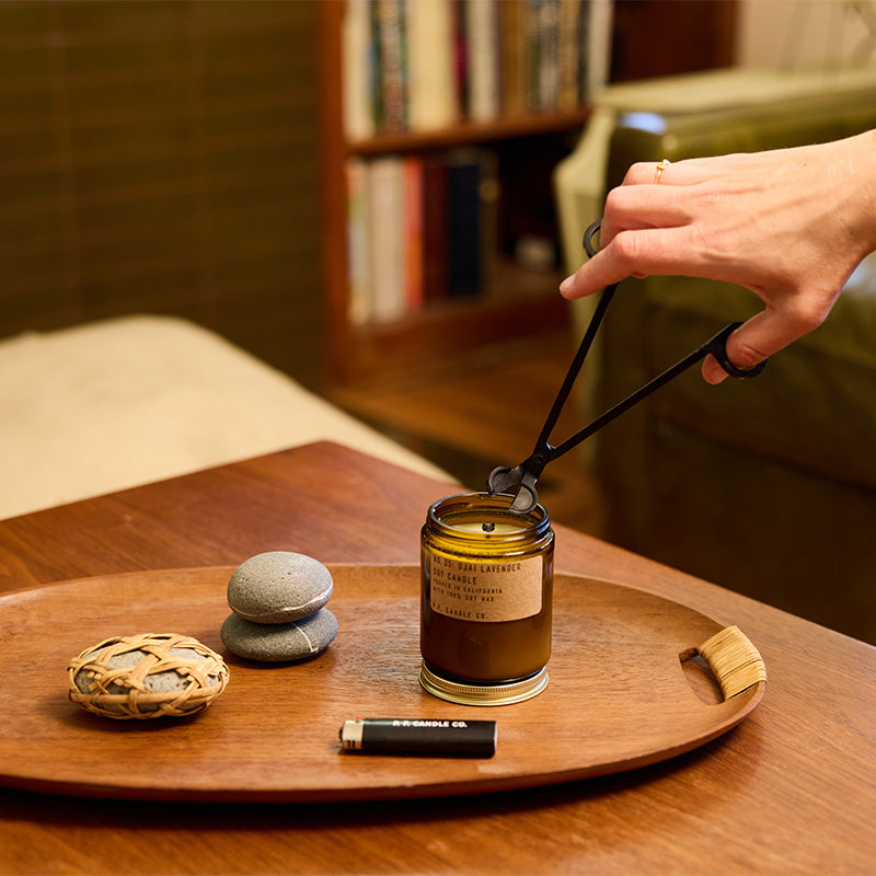 P.F. Candle Co. Wholesale - P.F. Candle Co. Branded Wick Trimmer - Lifestyle - Heavy duty yet lightweight, they provide a clean and precise cut, and catch excess trimmings for disposal. Enjoy your favorite P.F. fragrance to its fullest with our sleek new candle companion!