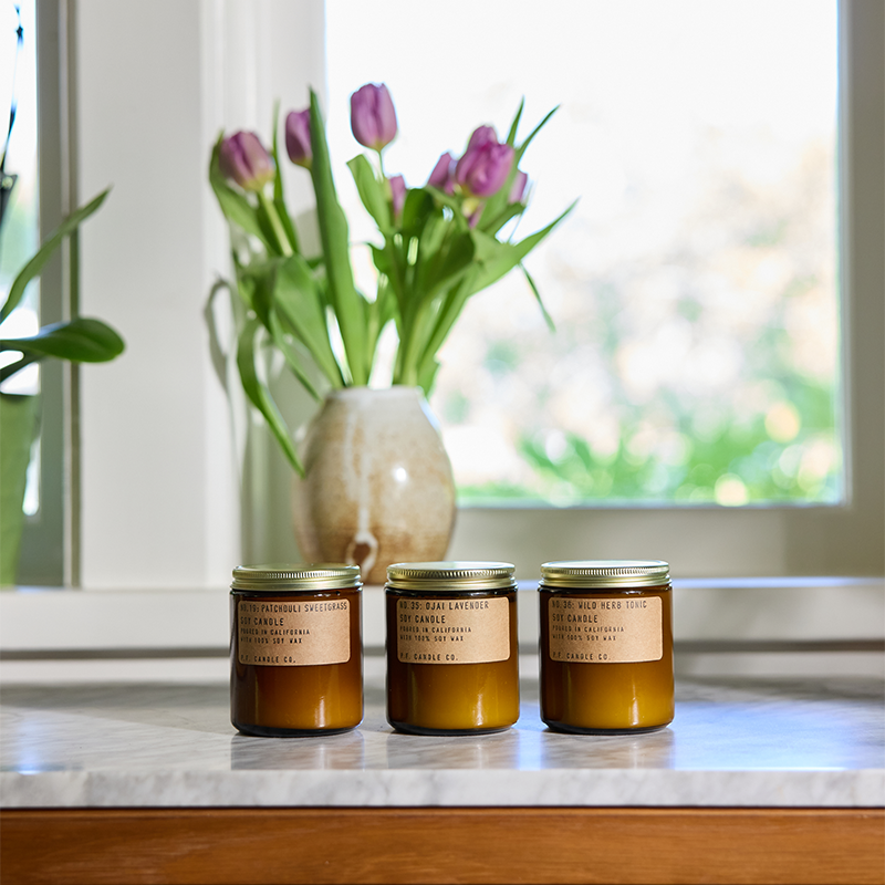 P.F. Candle Co. Rest and Relax Bundle - Product - This collection includes Ojai Lavender, Patchouli Sweetgrass, and our newest scent Wild Herb Tonic in our best-selling 7.2 oz Standard Candle size.